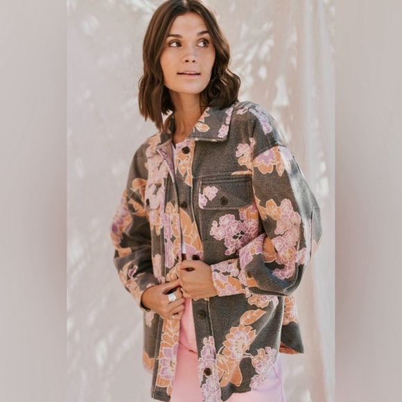 NWT Free People oversized Printed Ruby Jacket in Charcoal - Picture 2 of 13